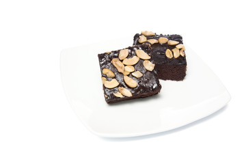 brownies on dish isolated on white background