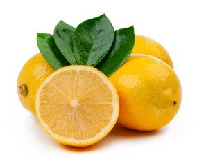 lemons and slice with leaves isolated