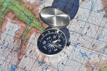 Fototapeta na wymiar Compass and map.