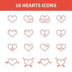 Set of heart icons,symbol,sign in flat style. Hearts collection