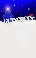 Christmas voucher Gutschein tree snow blue