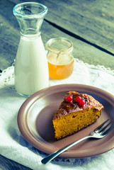 Carrot pie decorated with fresh berries