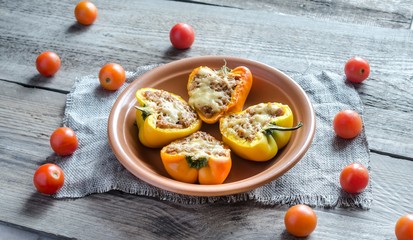 Stuffed peppers with meat in rustic decor
