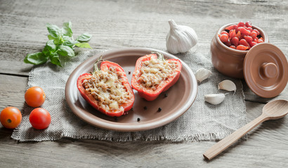 Stuffed peppers with meat in rustic decor