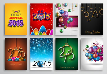 Set of 2015 New Year and Happy Christmas background for flyers