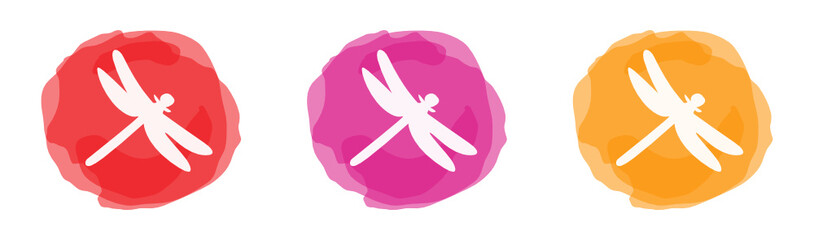 set of color dragonflies in watercolor drop