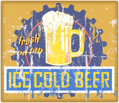 retro beer sign, vector, grungy style, free copy space