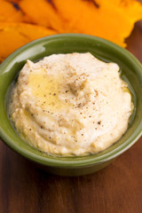 A bowl of creamy hummus