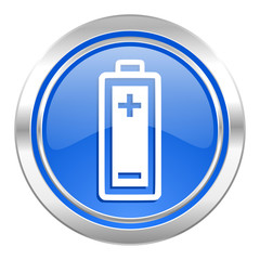 battery icon, blue button, power sign