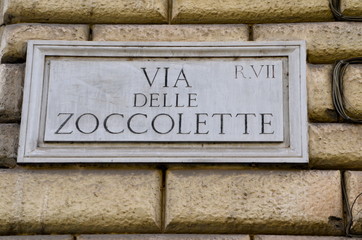 Fototapeta premium Street plate, Via delle Zoccolette in Rome