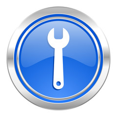 tools icon, blue button, service sign