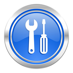 tools icon, blue button, service sign
