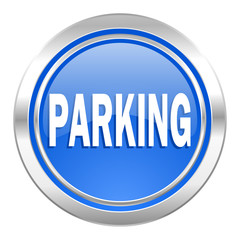 parking icon, blue button
