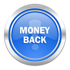money back icon, blue button