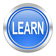 learn icon, blue button