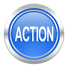 action icon, blue button