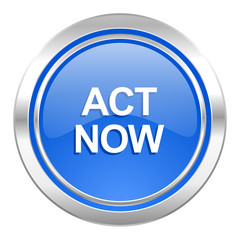 act now icon, blue button