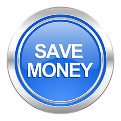 save money icon, blue button