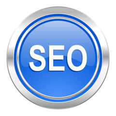 seo icon, blue button