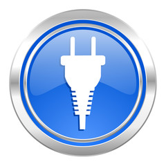 plug icon, blue button, electric plug sign