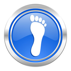 foot icon, blue button