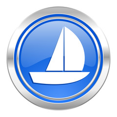 yacht icon, blue button, sail sign