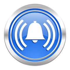 alarm icon, blue button, alert sign, bell symbol