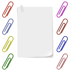 Sheets of stapled paper clips, staples set of different colors.