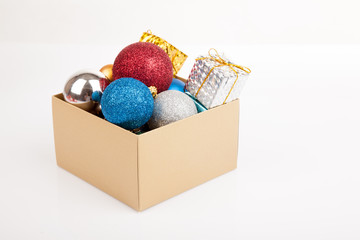 Christmas tree bauble and ornament in a box