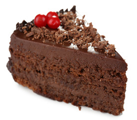 Yummy chocolate cake isolated on white