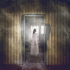 White ghost girl in spooky room