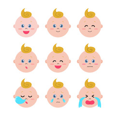 A set of baby facial expression, blonde and blue eyes