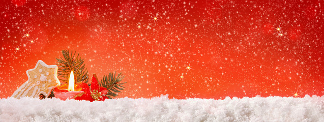 Christmas decoration and cookie with advent candle. 