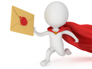 3d man brave superhero and mail envelope