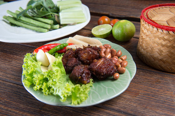 Pork ribs marinated with garlic sauce