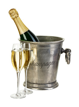 Bottle of champagne  in ice bucket