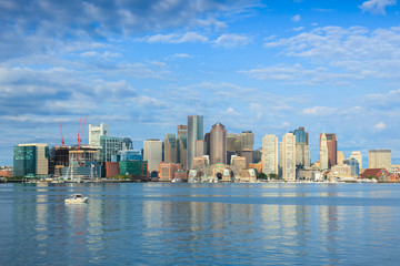 Fototapeta na wymiar Boston skyline by night from East Boston, Massachusetts - USA