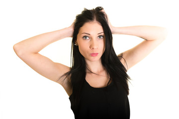 Fototapeta premium Portrait of beautiful female model on white background