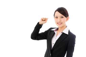 asian businesswoman cheering on white background