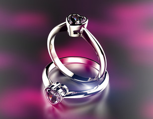 Golden wedding Rings with Diamond heart shape.