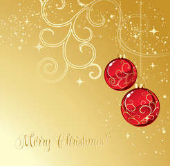 Merry Christmas  card with red bauble