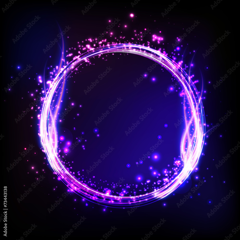 Poster Dark background with shiny round frame with flame