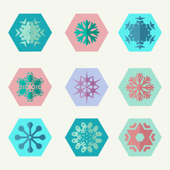 set of different snowflakes icons