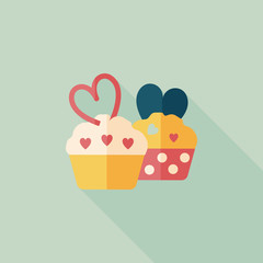 Valentine's Day cupcake flat icon with long shadow,eps10