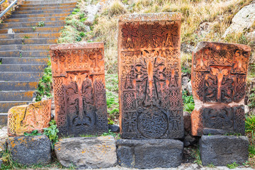 Khachkars in front of Sevanavank Monastery Complex