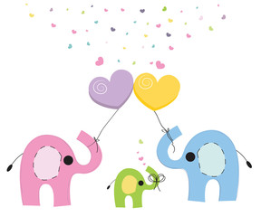 Elephant family baby greeting card vector background
