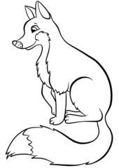 Cute cunning fox sitting in the forest and looking at the singin