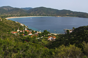 Fototapeta na wymiar Greek coast landscape at morning near Sikia bay at Sithonia