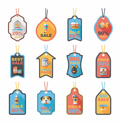 Pet tag flat banner design background set, eps10