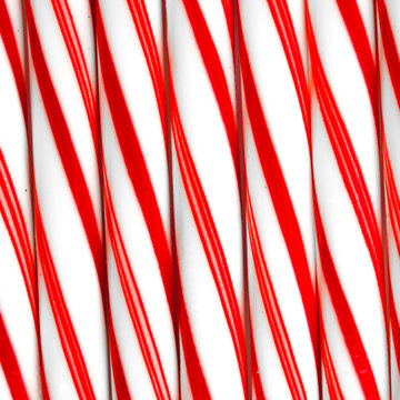 Closeup Of Peppermint Candy Canes Side By Side.